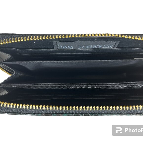 Snake Print Wallet / Python / Zip Around / Green & Black - NWT - Picture 5 of 7